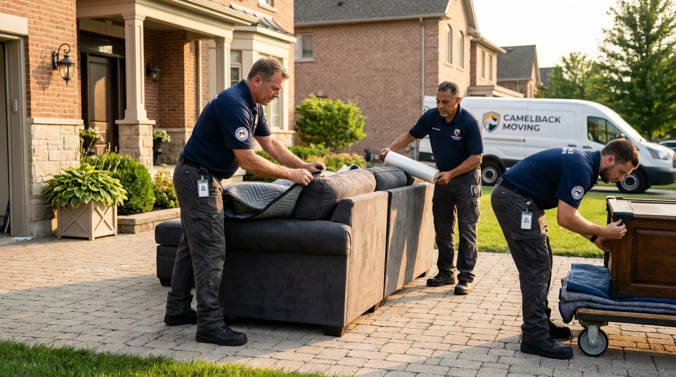 Large estate moving crew wrapping furniture in Darlington, WI