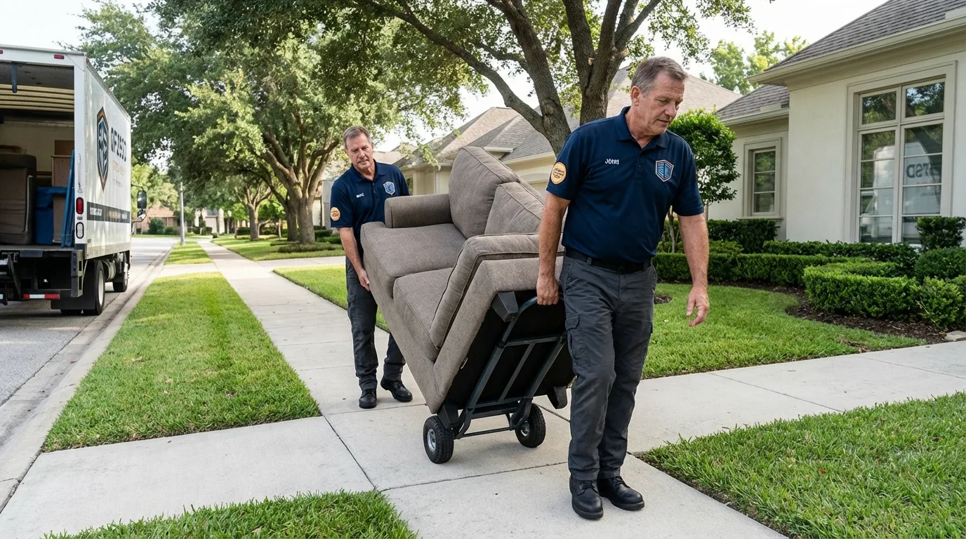 Local residential moving crew loading furniture in Darlington, WI